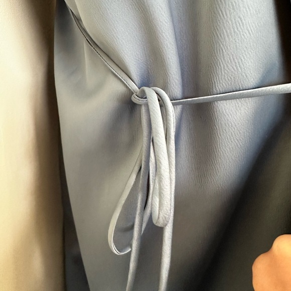 Fourteenth Place Satin Feel Blue Slip Wrap Dress - Picture 9 of 11